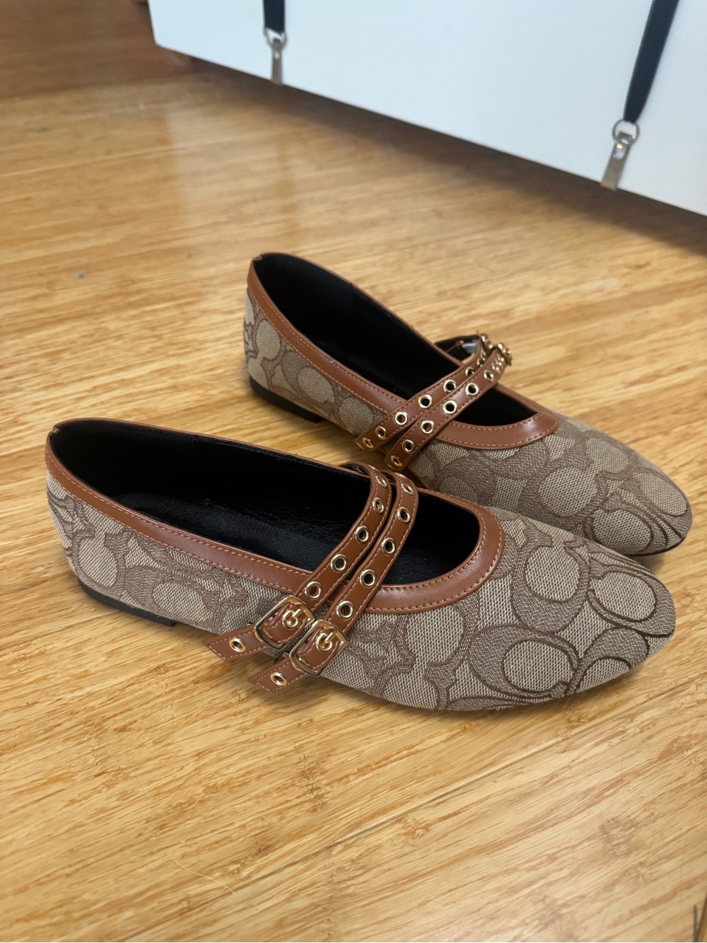 Signature Jacquard Mary Jane Flats in Brown